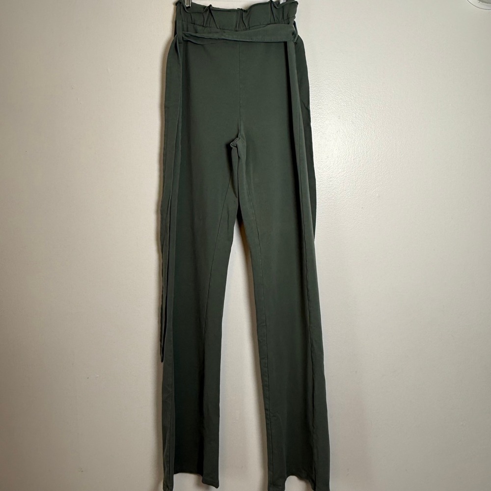 SLNGHR Olive Green Paperbag Waist Wide Leg Pants XS